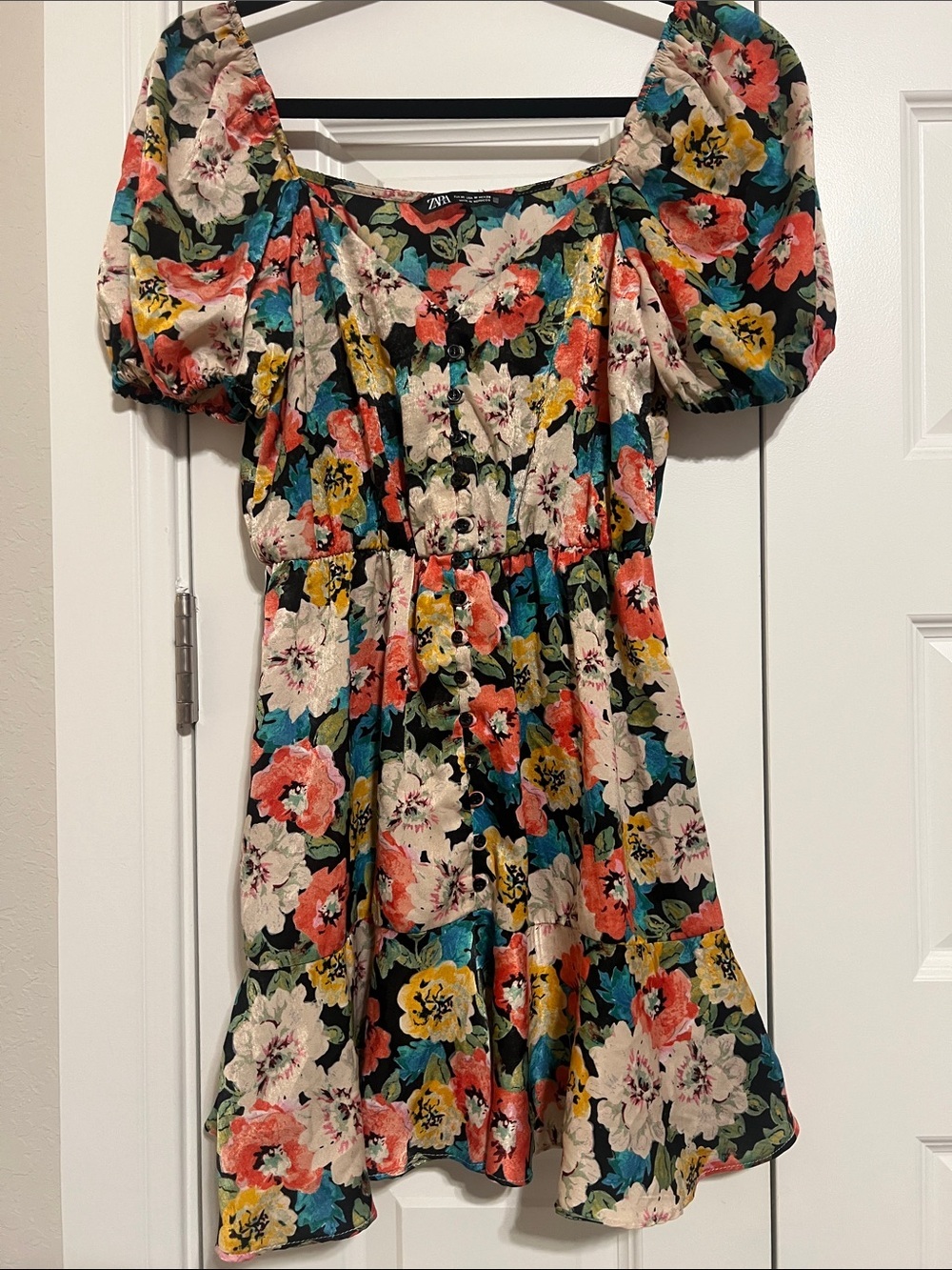 Zara Floral Puff-Sleeve Mini Dress